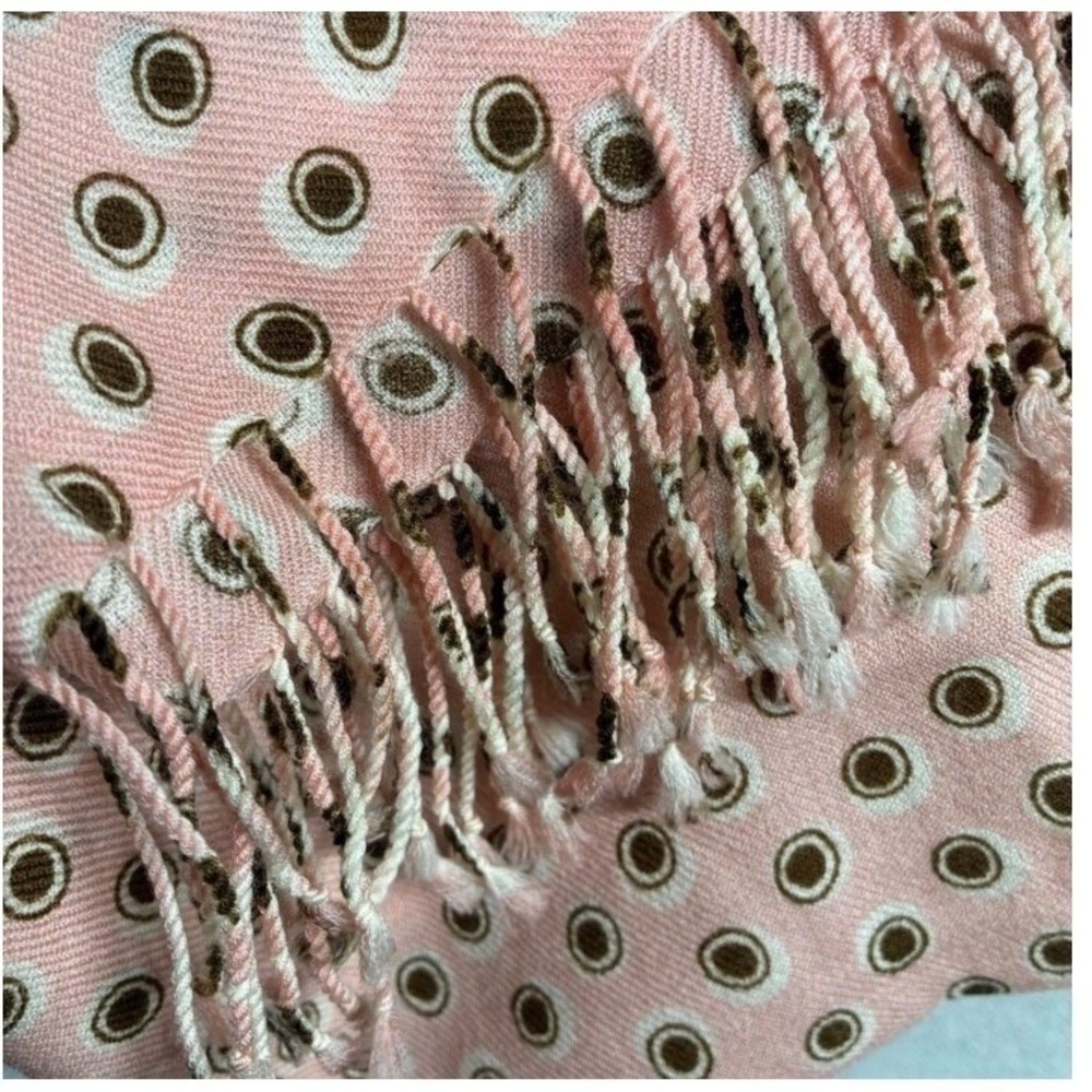 J.Crew Scarf Pastel Pink Polka Dot Fringed Soft Preppy Travel Warm Capsule - Picture 5 of 6